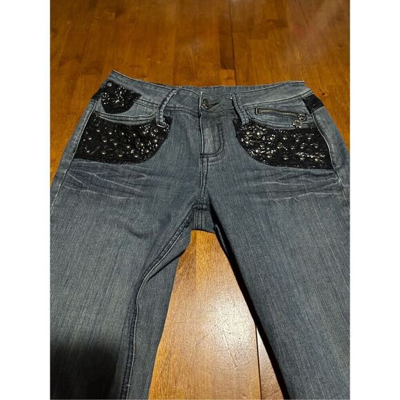 Vtg Y2K House of Dereon Beyoncé Womens Mid Rise Flare Embellished Jeans Size 7/8 - Picture 7 of 15